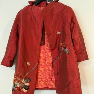 Elegant Asian Red Floral Embroidered Coat